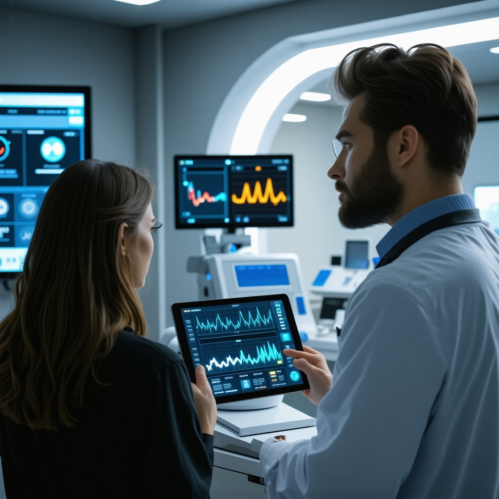 Healthcare professional with patient using digital health tools and pharmacogenomic data for personalized Ozempic treatment