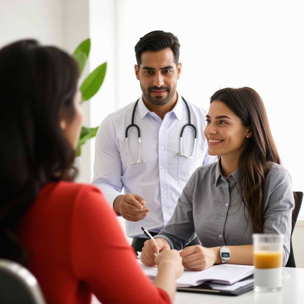 Clinician and patient discussing Ozempic weight loss treatment and lifestyle integration in a medical office