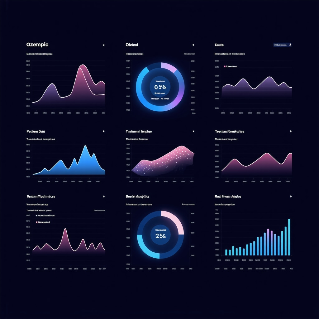Futuristic digital health dashboard with patient metabolic data and AI analytics for Ozempic treatment