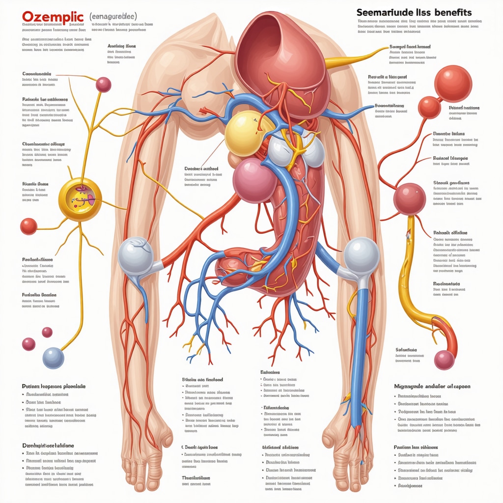 Detailed infographic illustrating Ozempic's molecular and metabolic effects with personalized medicine concepts