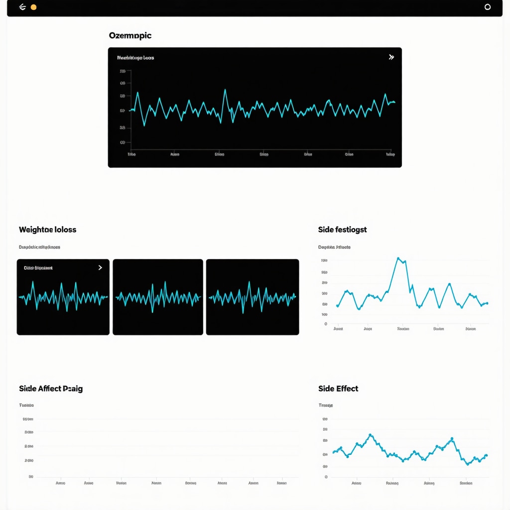 Digital dashboard displaying weight loss progress, dosage adjustments, and side effect tracking for Ozempic patient