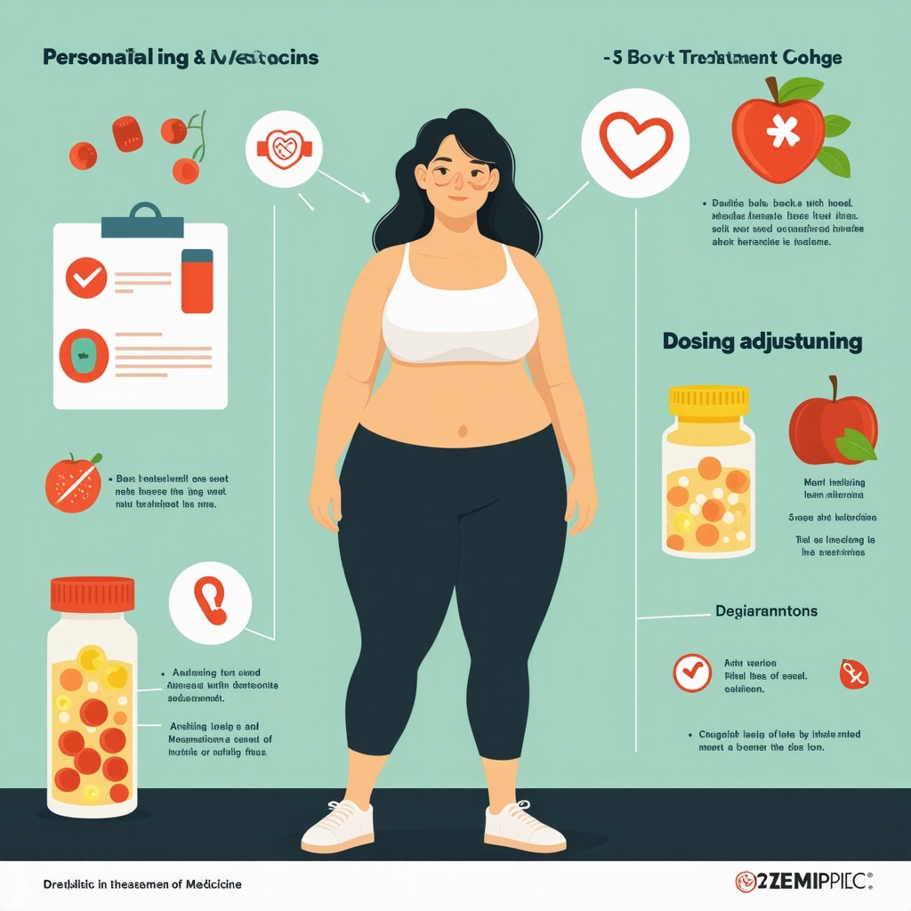 Infographic showing metabolic profiling and personalized dosing strategies for Ozempic weight loss treatment