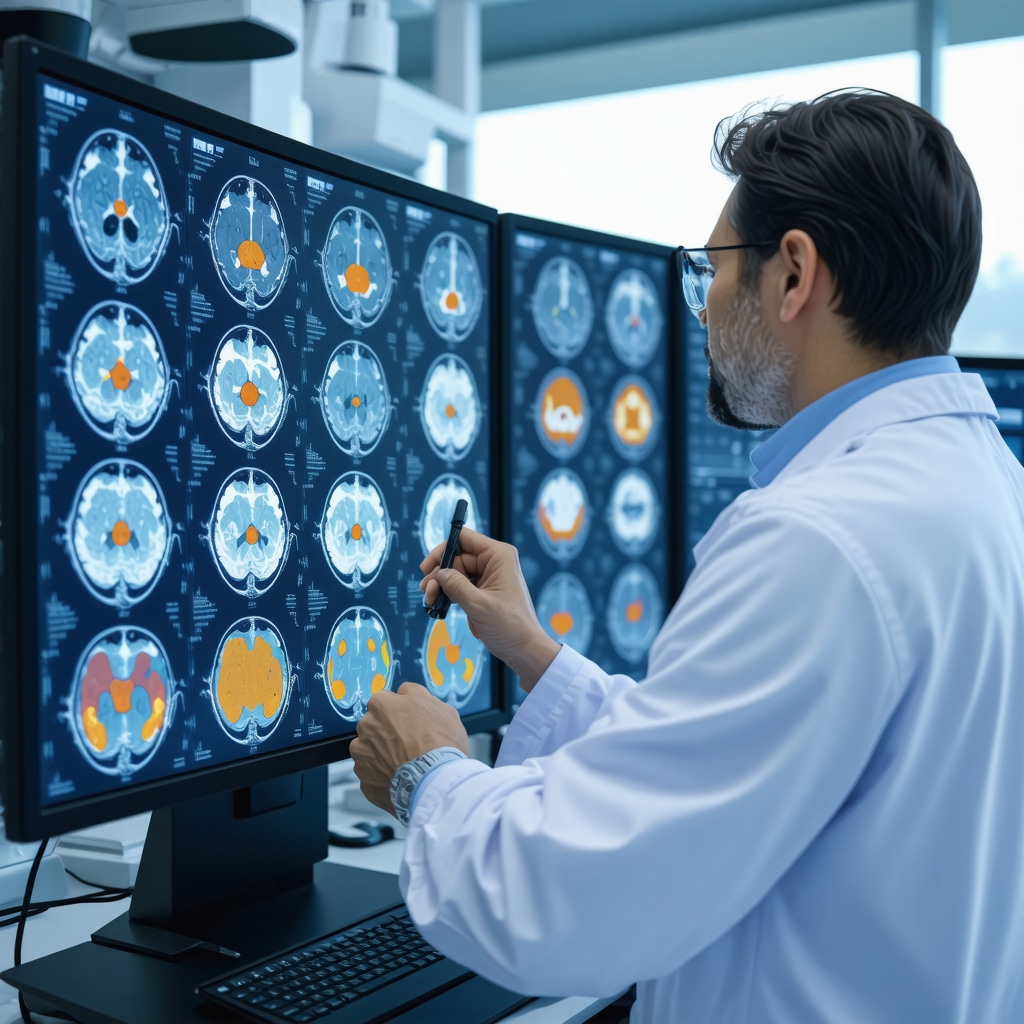 Doctor examining biomarker charts and brain scans in a clinical environment illustrating precision dosing and neuroplasticity in Ozempic weight loss treatment