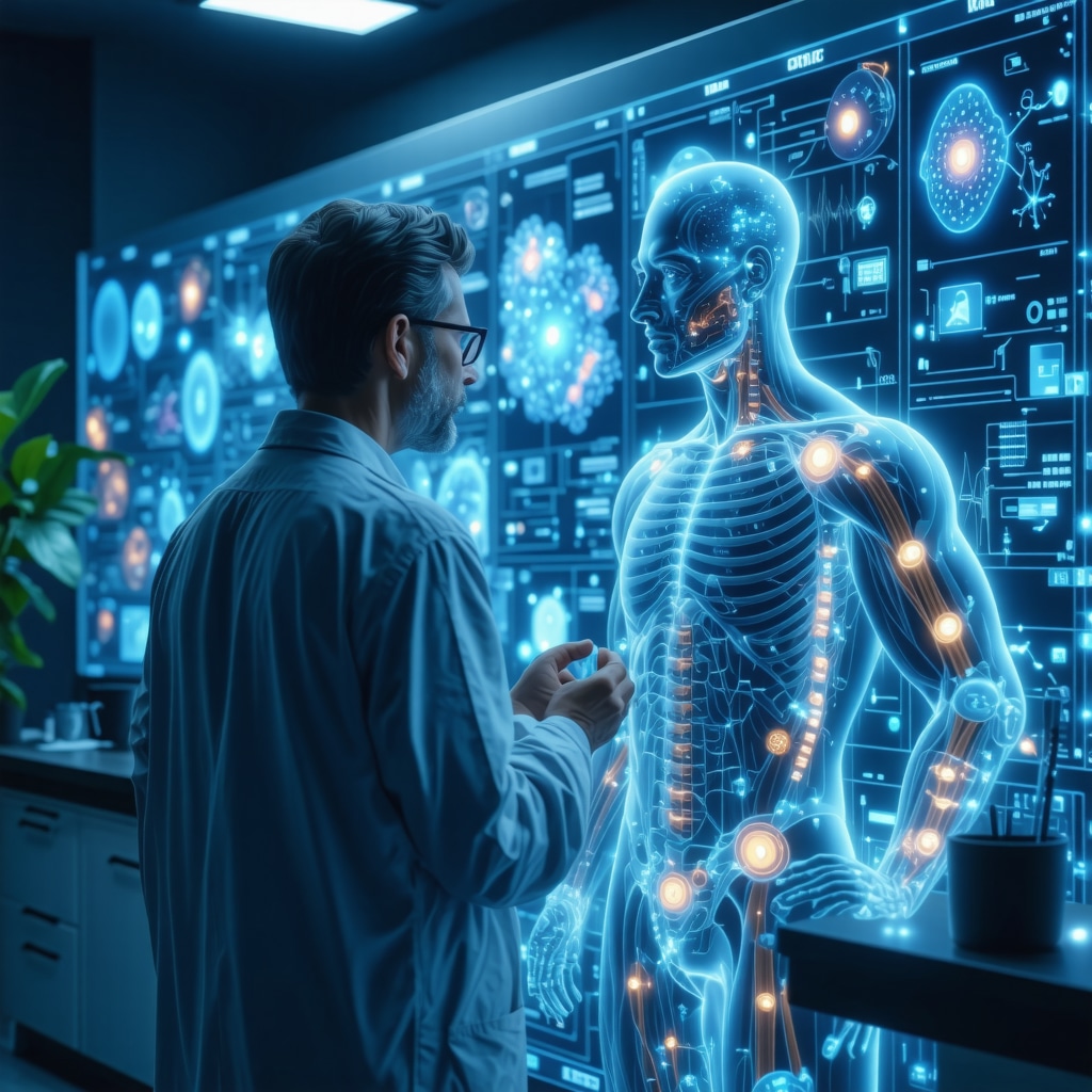 Doctor using digital twin hologram displaying metabolic and genetic data for Ozempic weight loss personalization