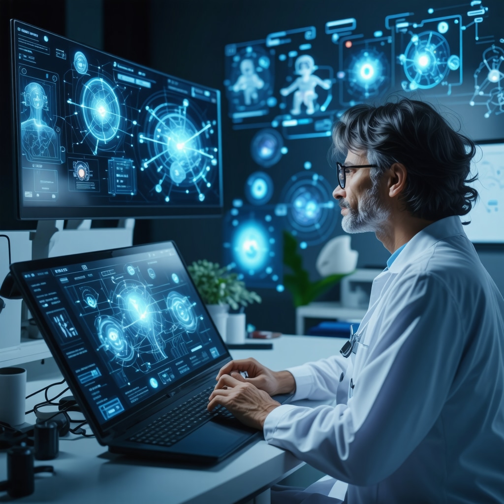 Patient and doctor in a telemedicine session with digital data and genetic icons illustrating personalized Ozempic therapy