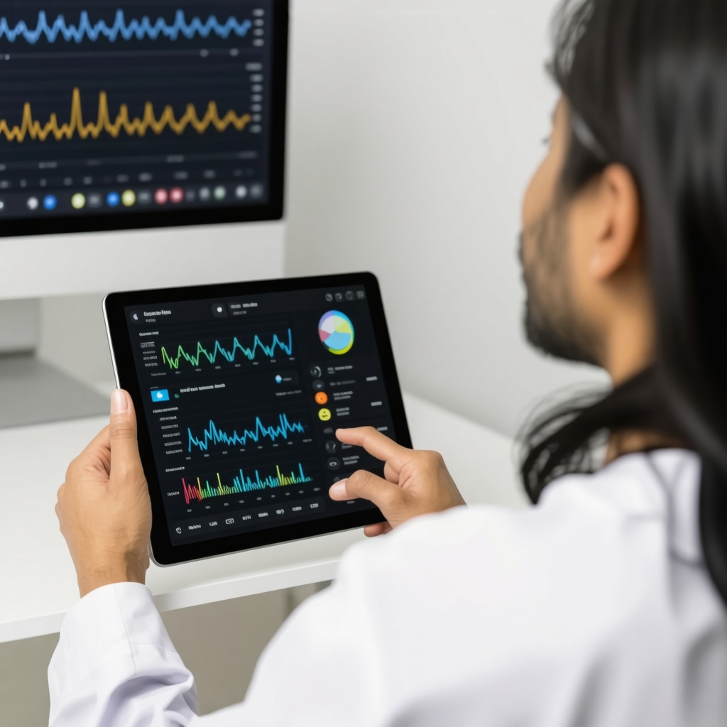 Physician monitoring patient metabolic data remotely using AI software in a weight loss clinic