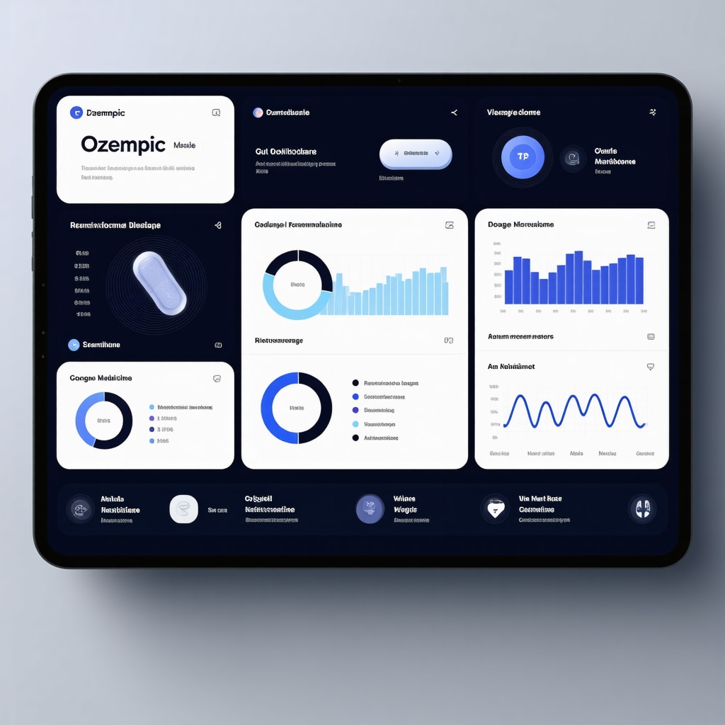 Digital health dashboard showing AI-generated Ozempic dosing recommendations with genetic and microbiome analytics