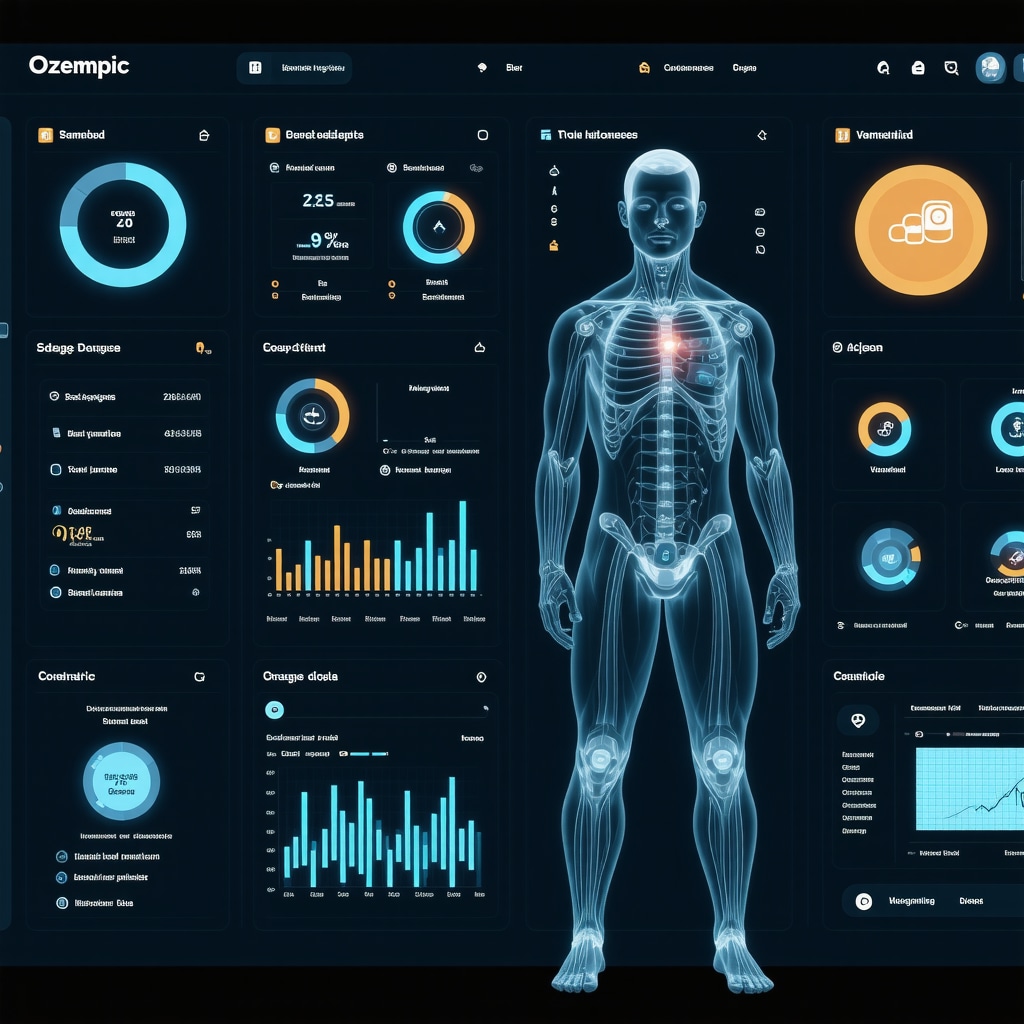 Futuristic telehealth interface displaying AI analytics and patient data for personalized Ozempic dosing
