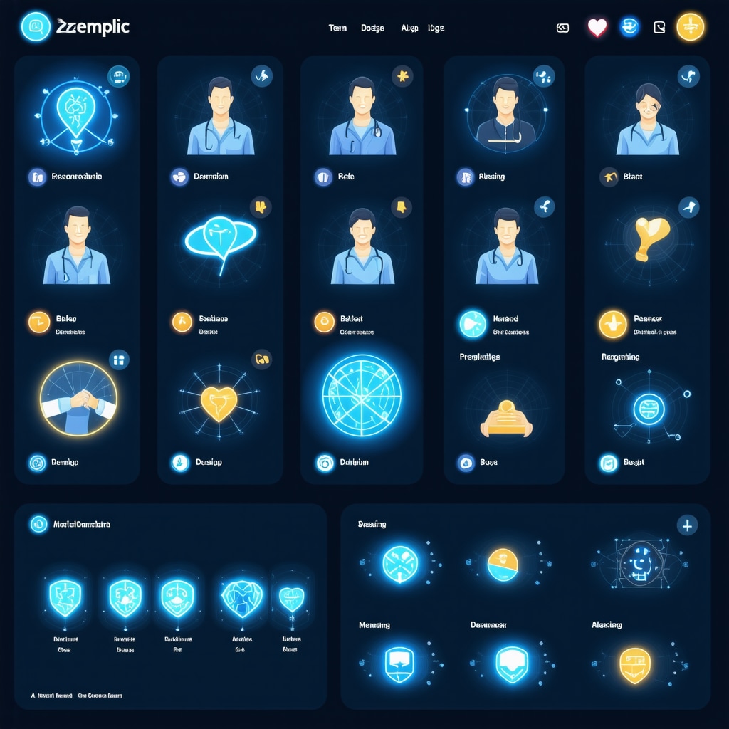 Digital health dashboard showing AI-powered Ozempic dosing, care team collaboration icons, and gamification features for telehealth weight management