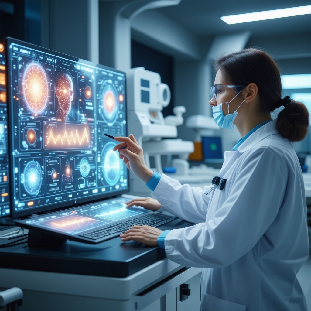Doctor using AI-driven digital dashboard displaying patient data and genetic profiles for managing Ozempic side effects