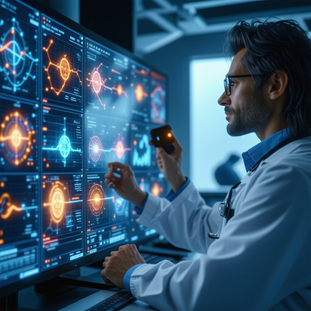 Doctor using advanced digital and genetic data displays to tailor Ozempic therapy for patient