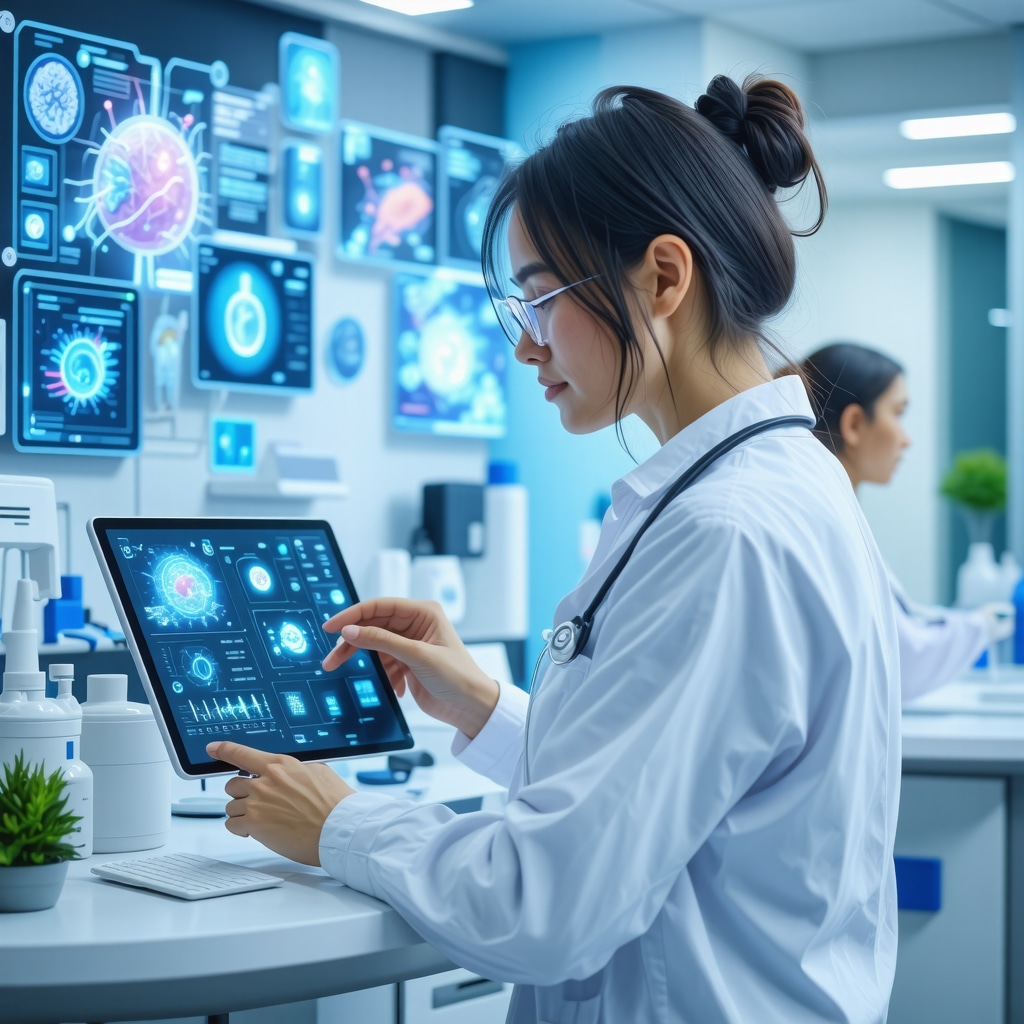 Physician personalizing Ozempic therapy using AI and biometric data in a modern clinic