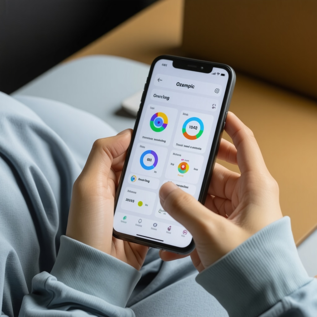 Person using smartphone apps for comprehensive Ozempic weight loss tracking including weight, diet, and exercise data