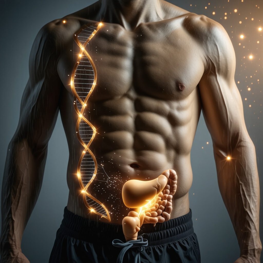 Medical illustration depicting Ozempic's effects on visceral fat, gut microbiome, epigenetics, and AI-driven prediction models
