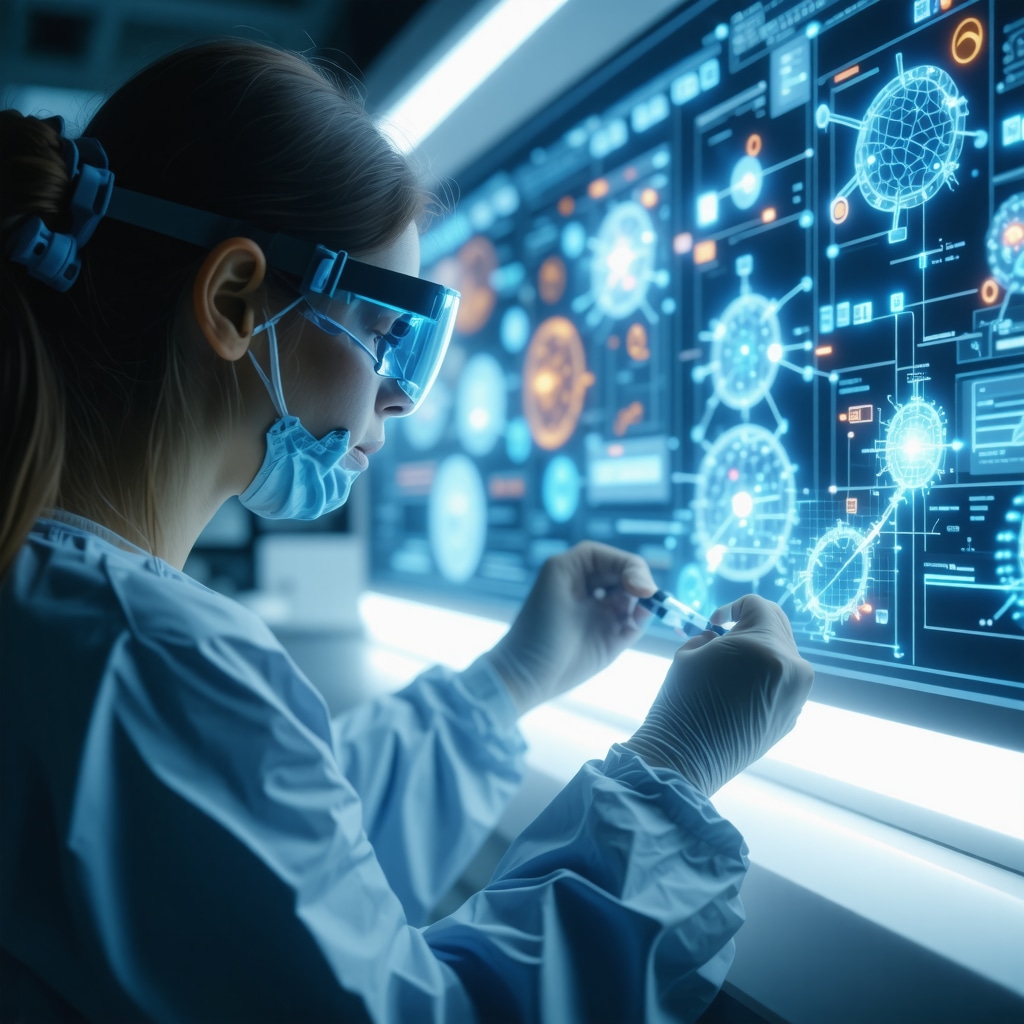 Healthcare professional using augmented reality to assist patient with Ozempic injection guided by genetic and adherence data