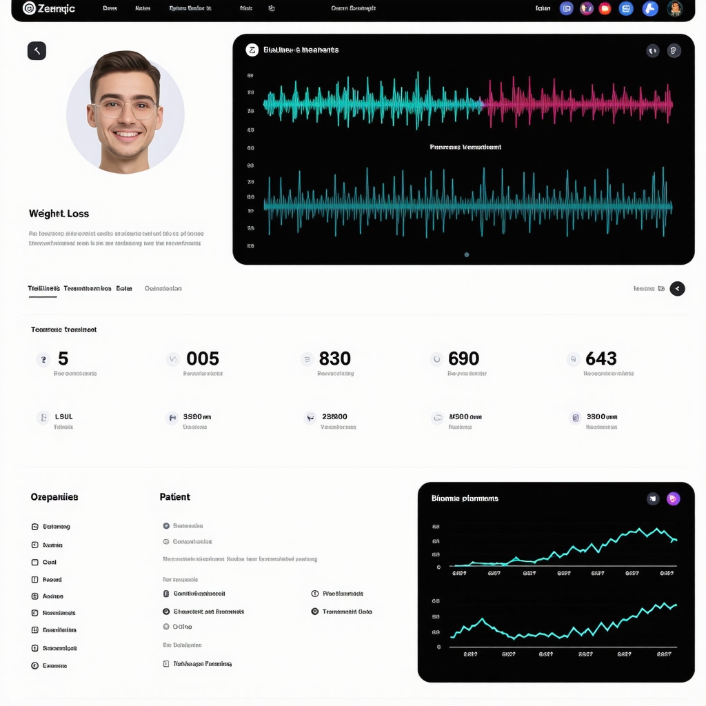 Illustration of a digital health platform integrating AI analytics, telemedicine, and biomarker data for personalized Ozempic weight loss therapy