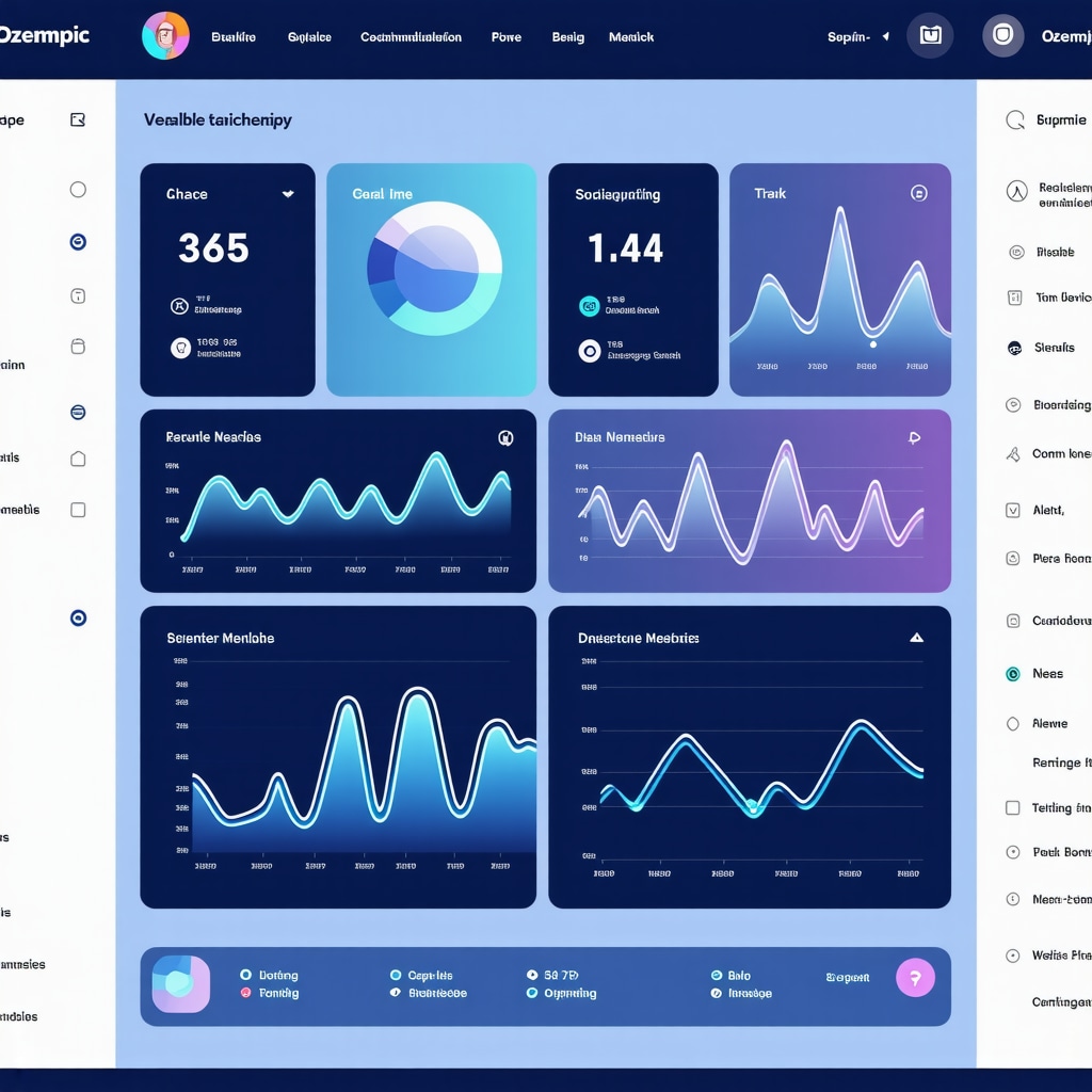 Futuristic digital health dashboard showing biomarker data and AI analytics for personalized Ozempic therapy