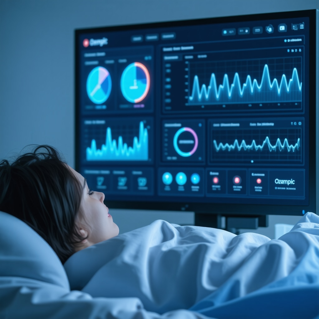 Futuristic digital health interface showing metabolic data and medication adjustments for Ozempic treatment