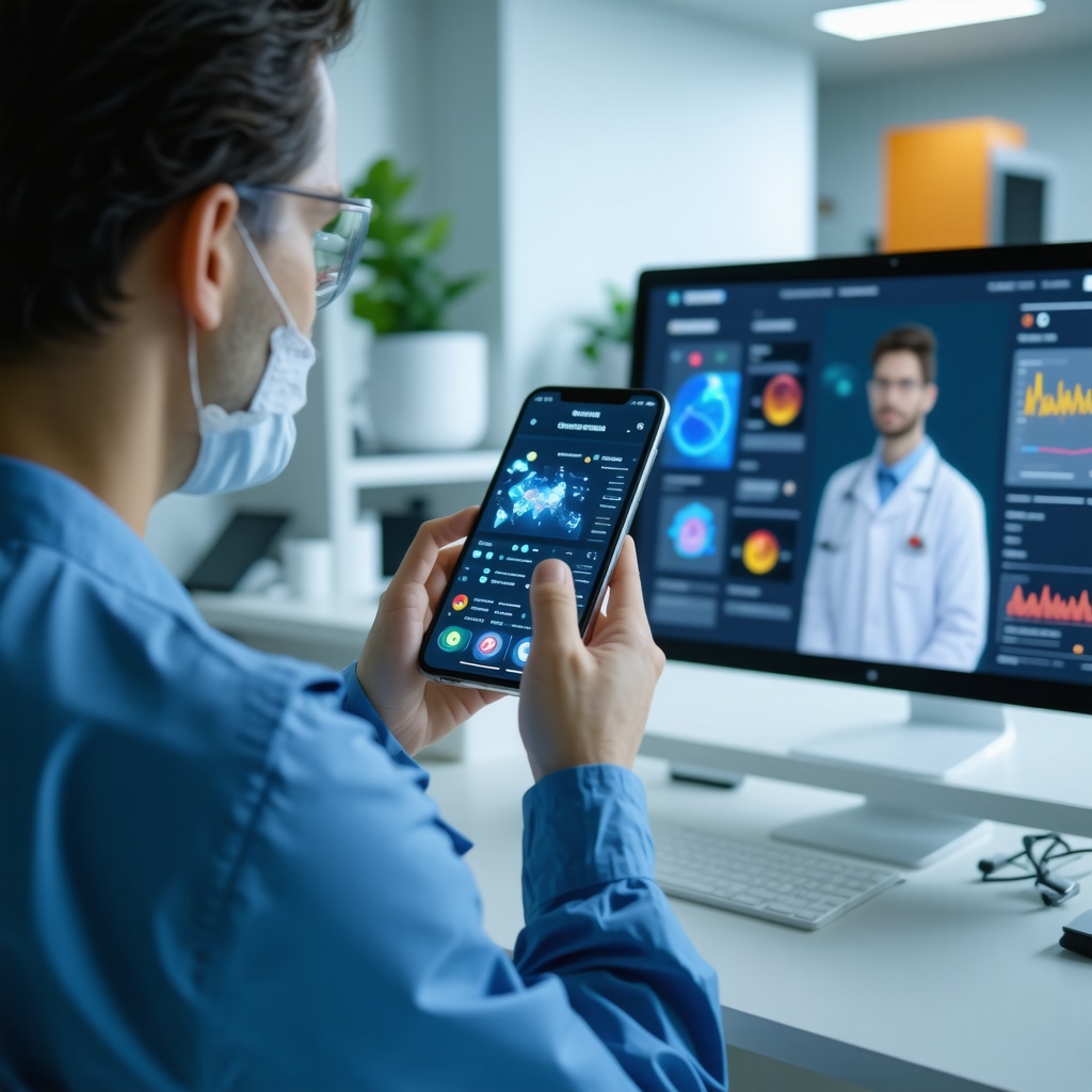 Patient using a smartphone app to track Ozempic dosing and health data in a medical weight loss clinic setting
