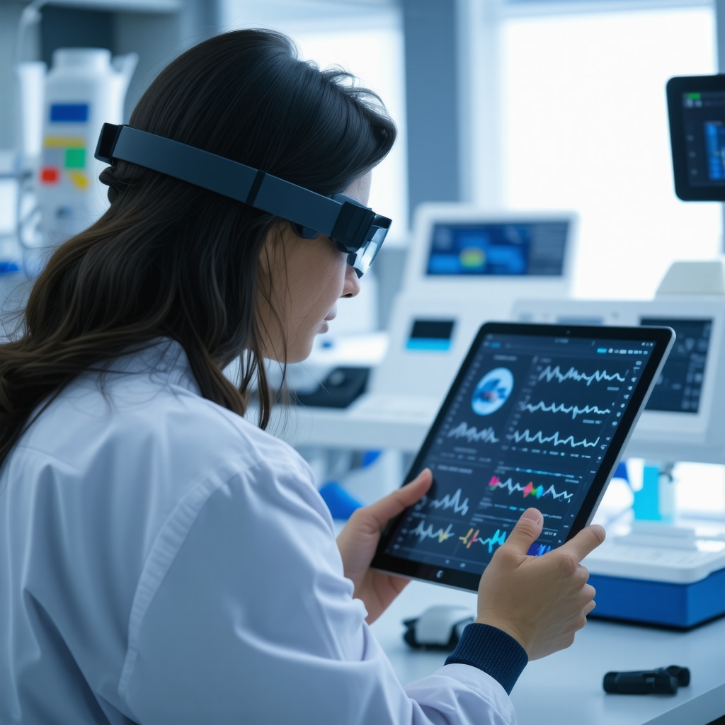 Patient using wearable biosensors and digital tablet for real-time metabolic monitoring during supervised Ozempic treatment