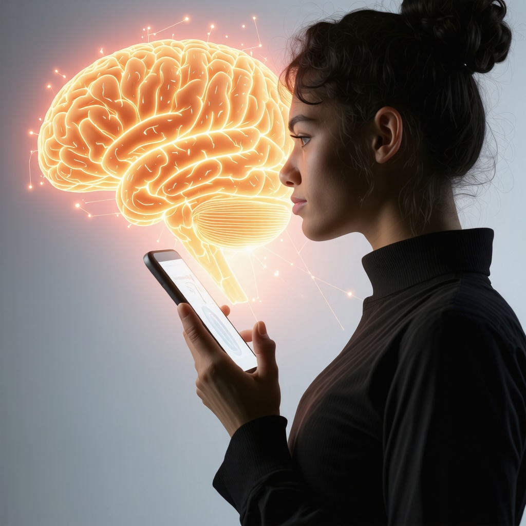 Person using digital health app with brain neuroendocrine pathways illustrated for Ozempic weight loss synergy