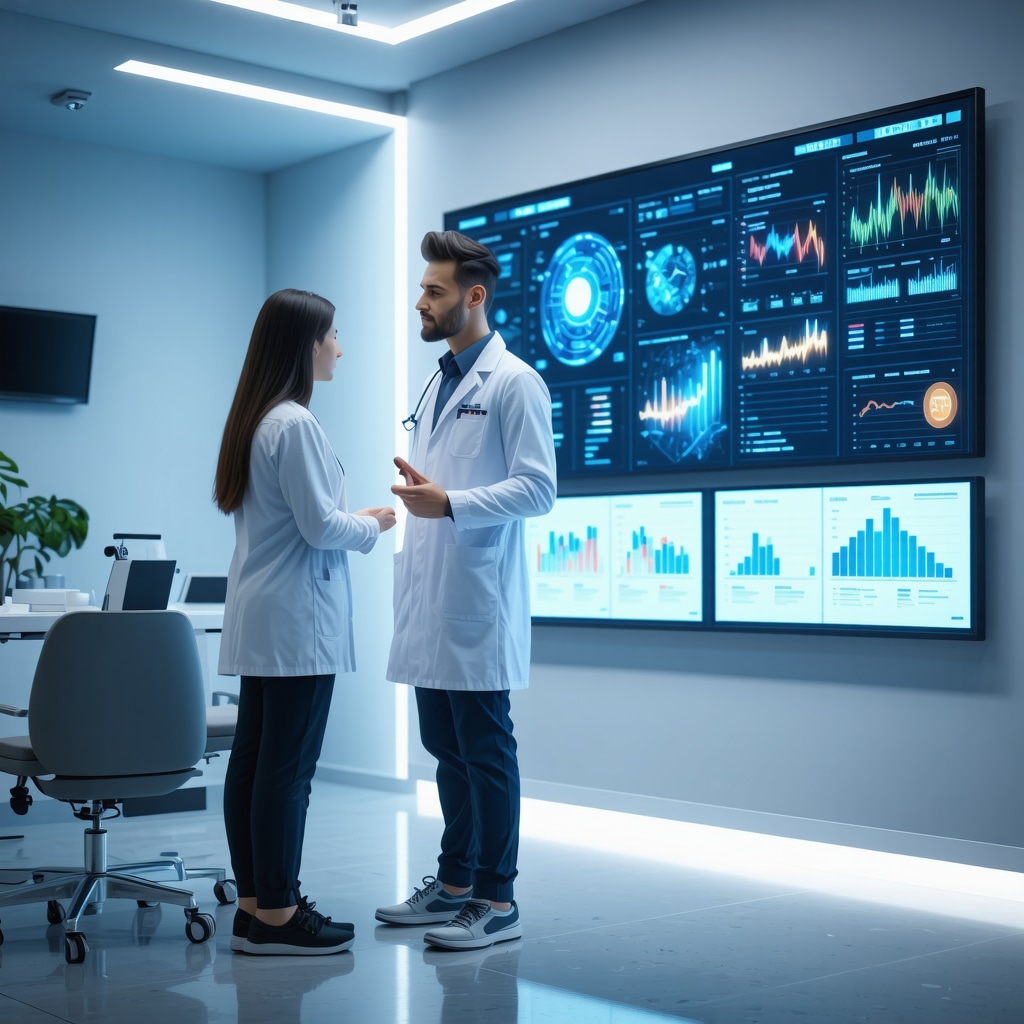 Patient and healthcare provider reviewing digital genetic and AI data in a modern clinic for personalized Ozempic treatment