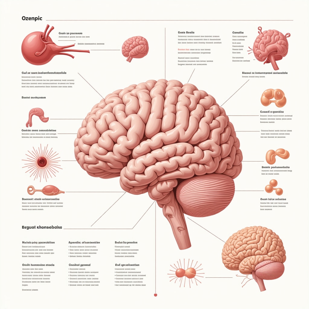 Infographic depicting Ozempic's modulation of gut-brain axis in appetite and energy balance