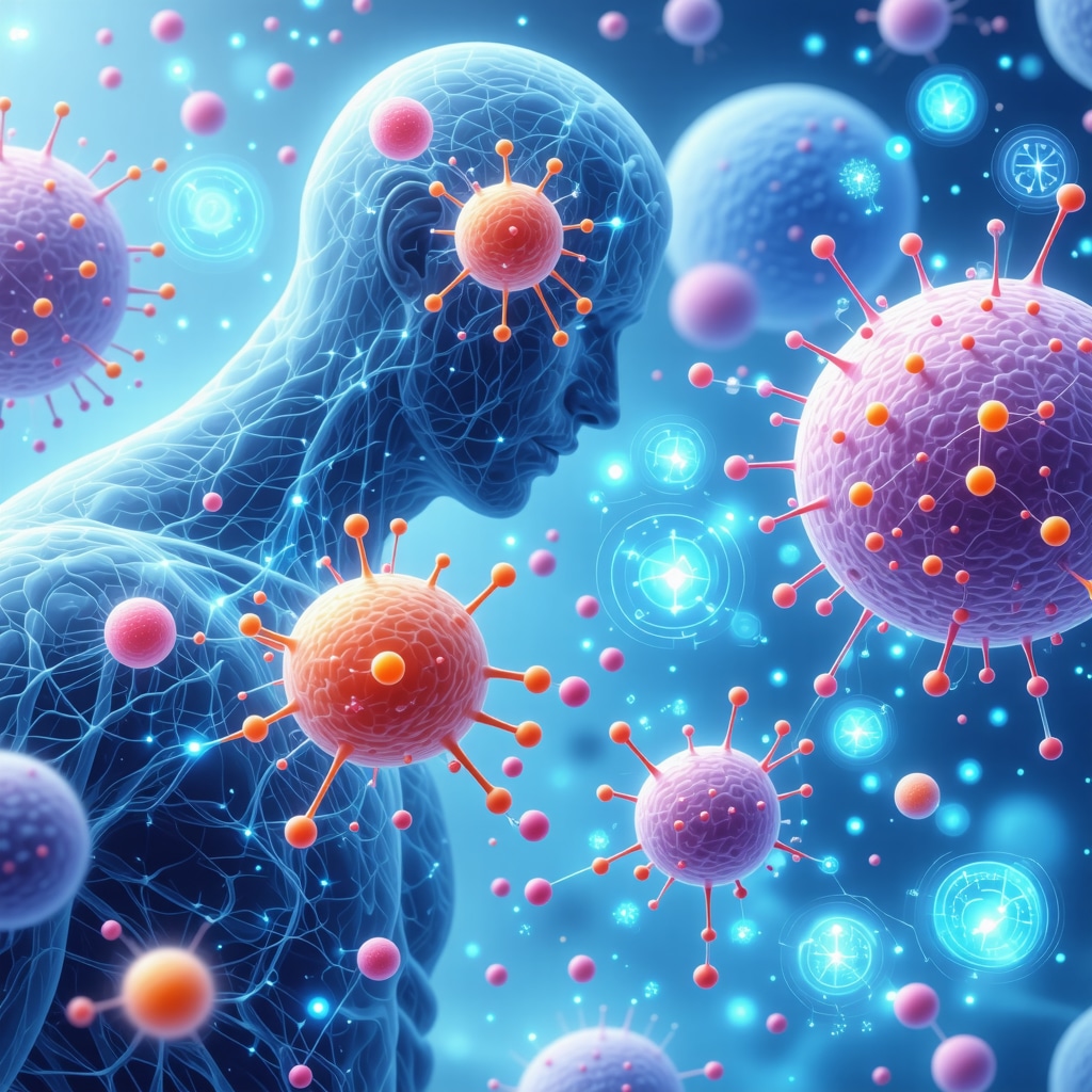 Illustration of Ozempic molecules interacting with GLP-1 receptors alongside genetic and digital health elements