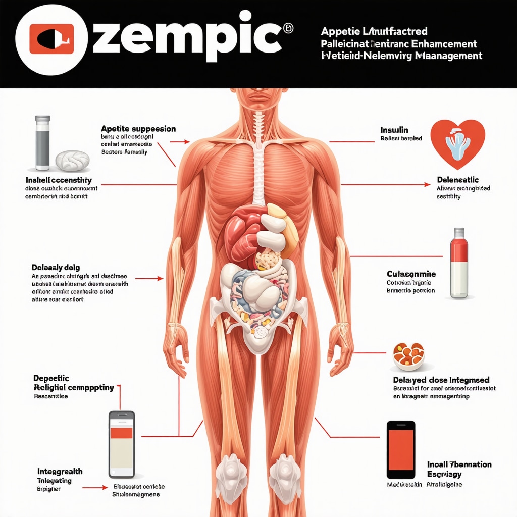 Infographic showing Ozempic's mechanisms and telehealth-enabled weight loss management