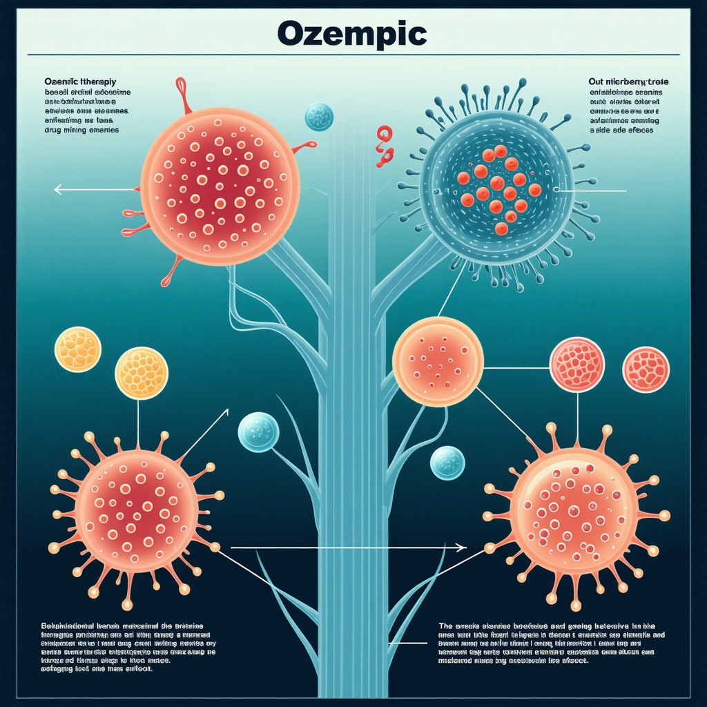 Infographic showing how gut microbiome affects Ozempic efficacy and side effects
