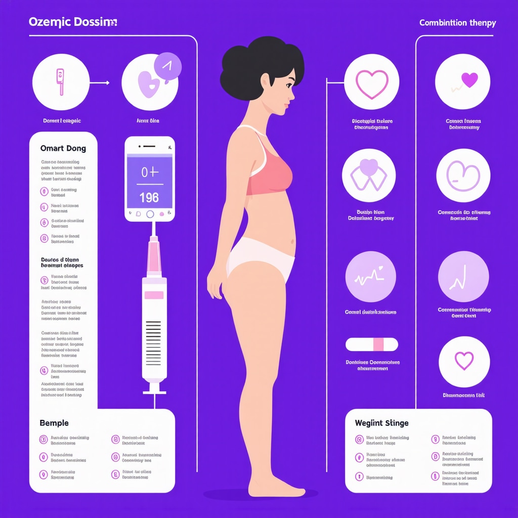 Infographic showing personalized Ozempic dosing, pharmacogenomics, digital health integration, and combination therapies for weight loss