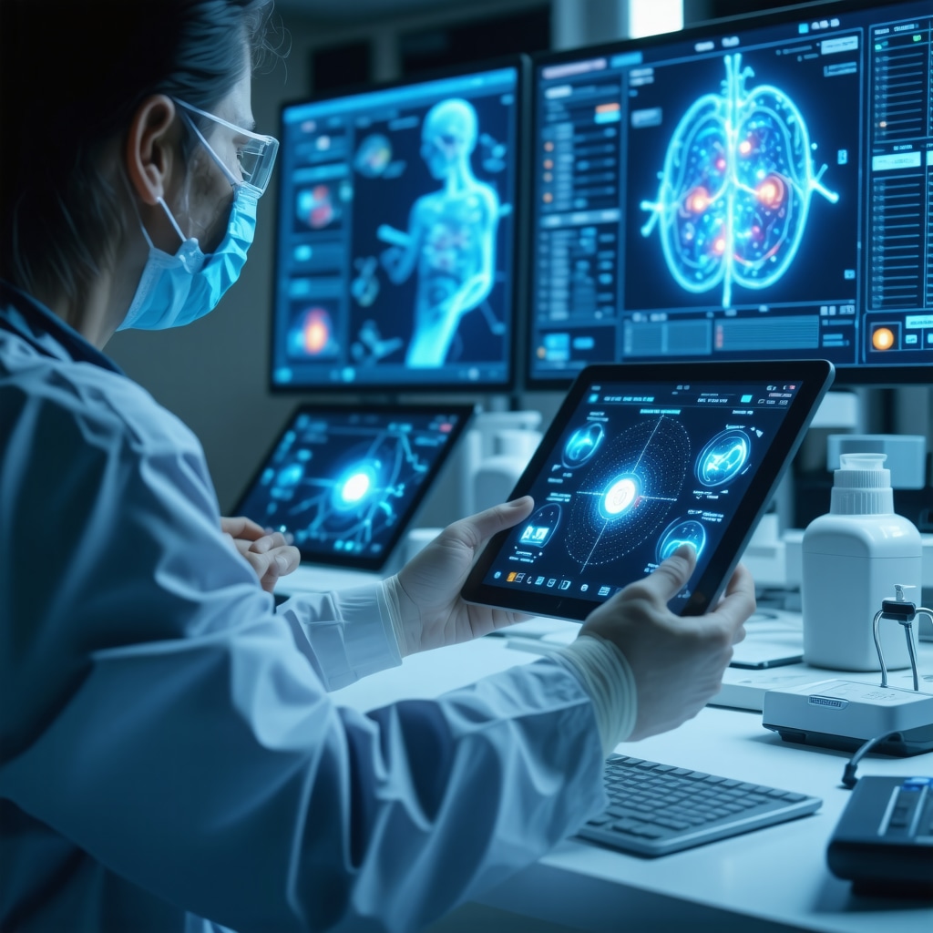 Physician customizing Ozempic dosing using digital health tools and genetic data in a modern clinical setting