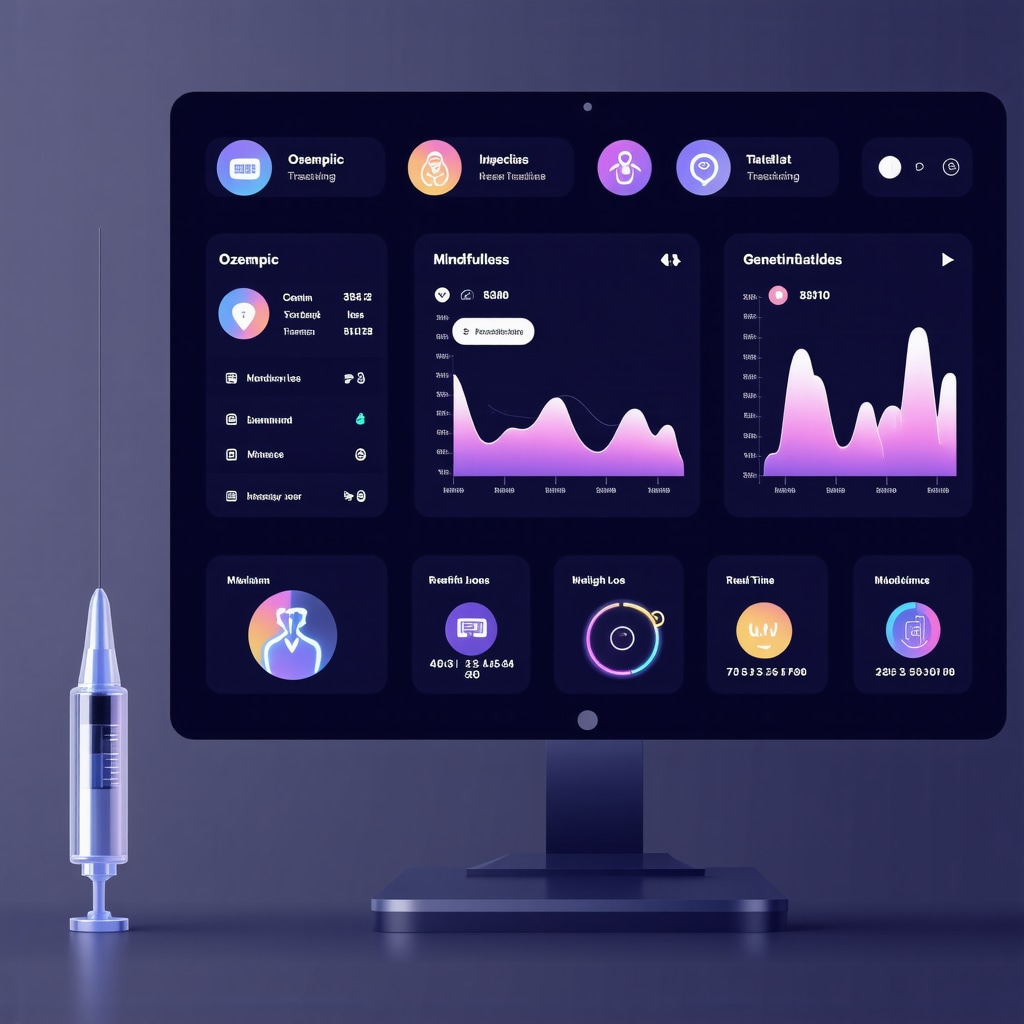 Digital dashboard showing personalized Ozempic weight loss tracking with genetic and psychological insights