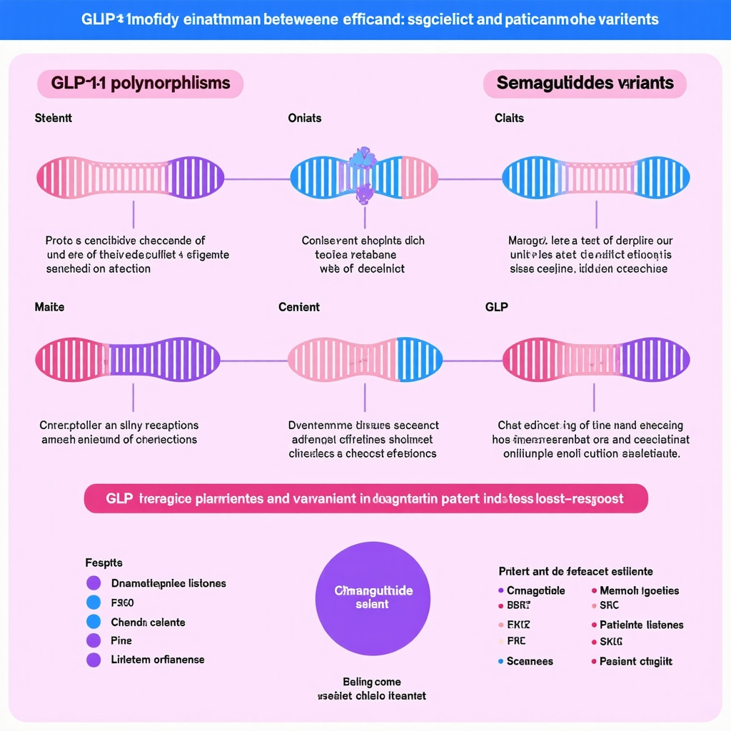 Infographic depicting genetic variants affecting semaglutide treatment outcomes for obesity
