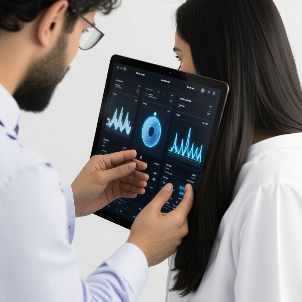 Doctor reviewing biometric data with patient to customize Ozempic weight loss treatment using digital health technology