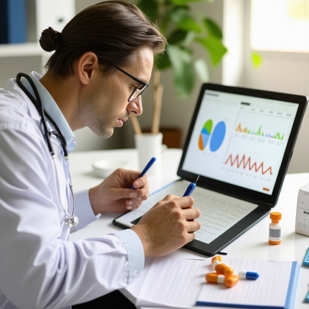 Doctor reviewing metabolic data with patient in clinical setting, Ozempic medication present