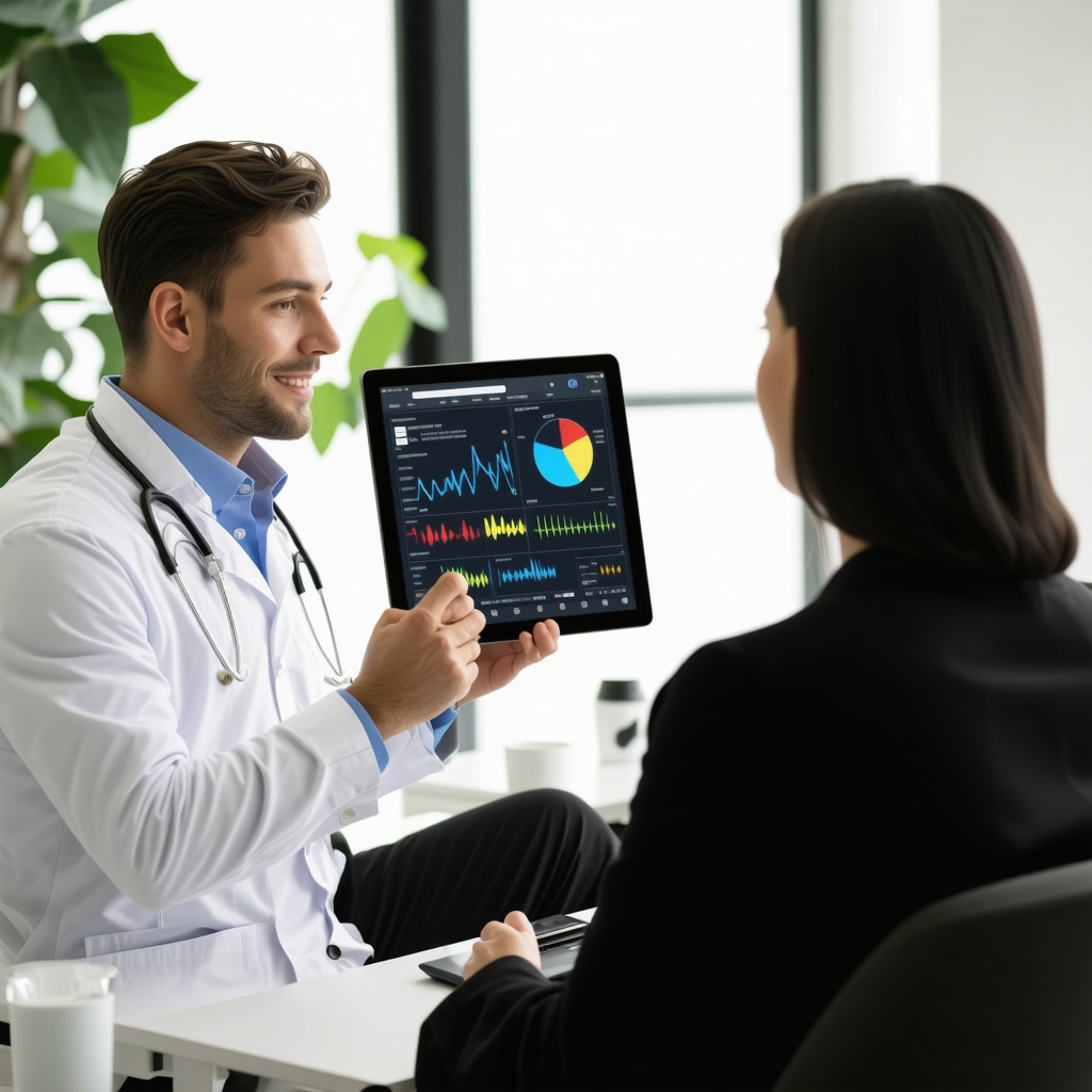Physician reviewing digital metabolic data with patient telemedicine consultation in a modern clinic