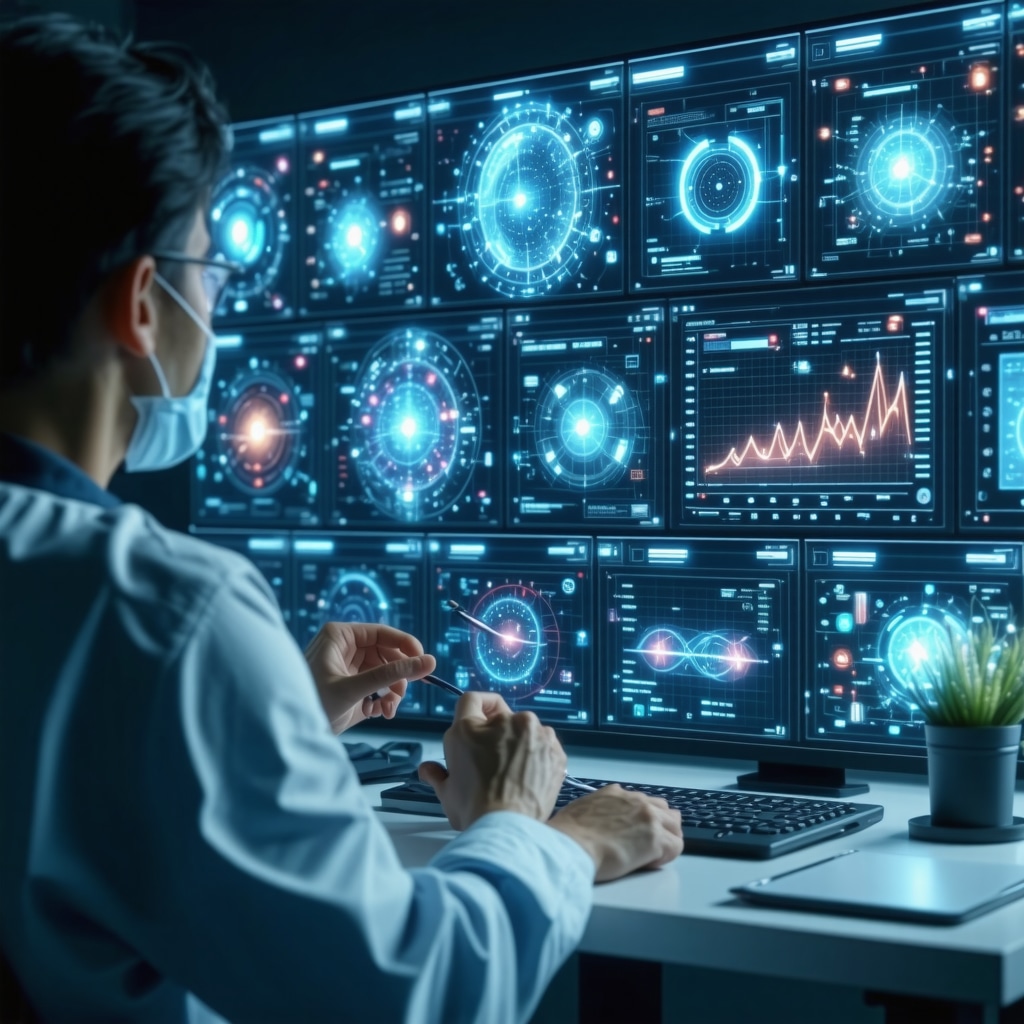 Doctor reviewing genetic and AI data for personalized Ozempic therapy in a high-tech medical environment
