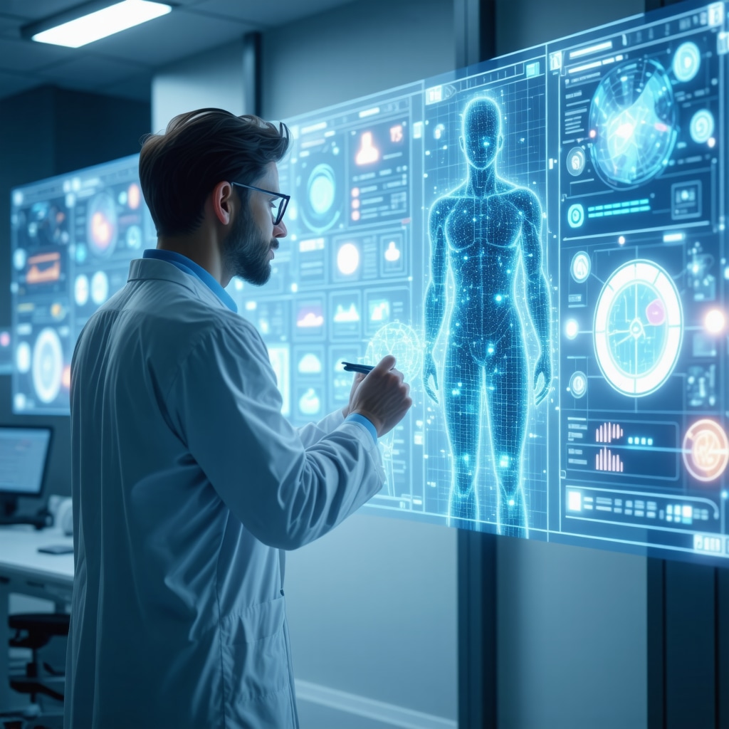 Physician reviewing AI-generated biomarker data and patient analytics for supervised Ozempic therapy