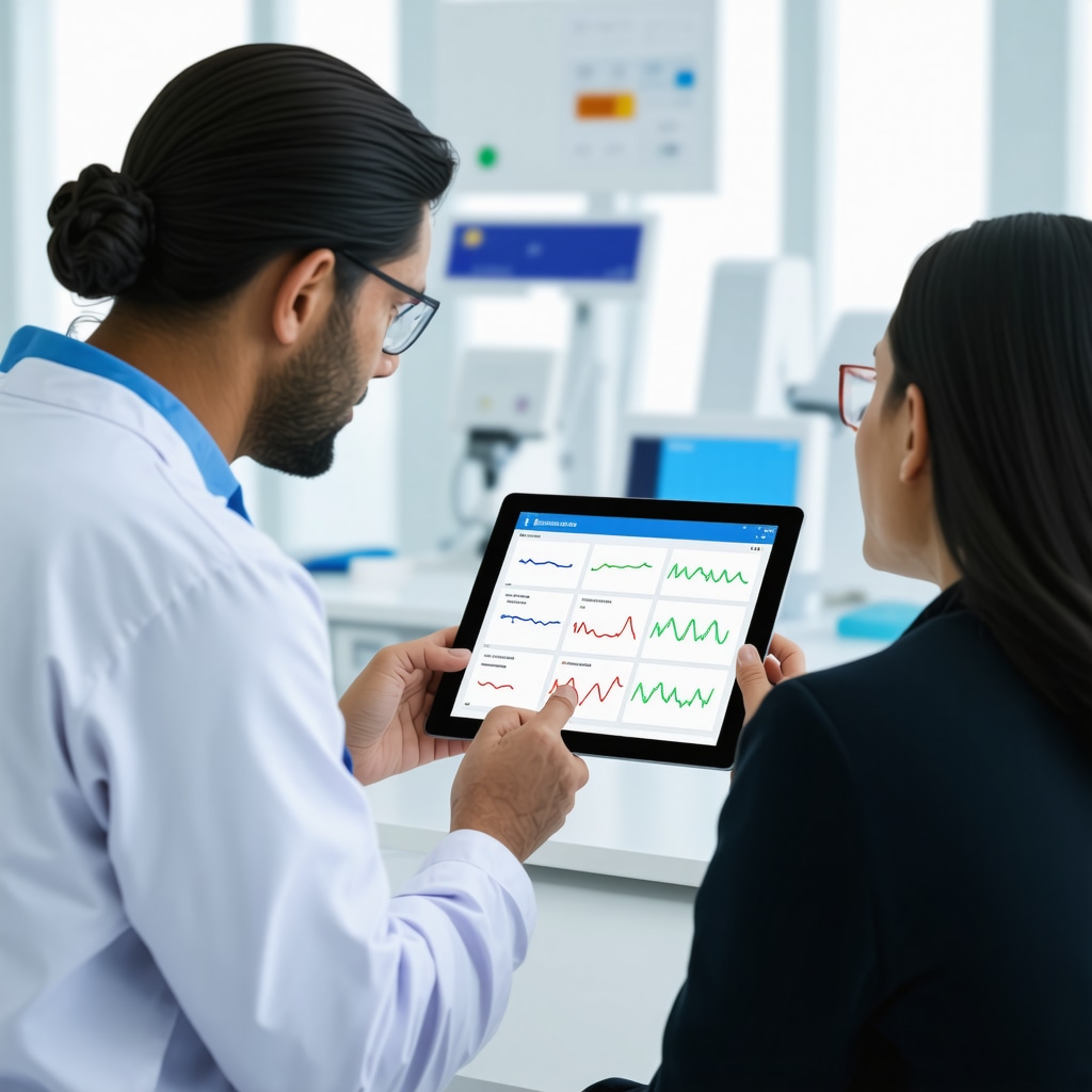 Doctor analyzing biomarker data and digital adherence applications for personalized Ozempic weight loss treatment