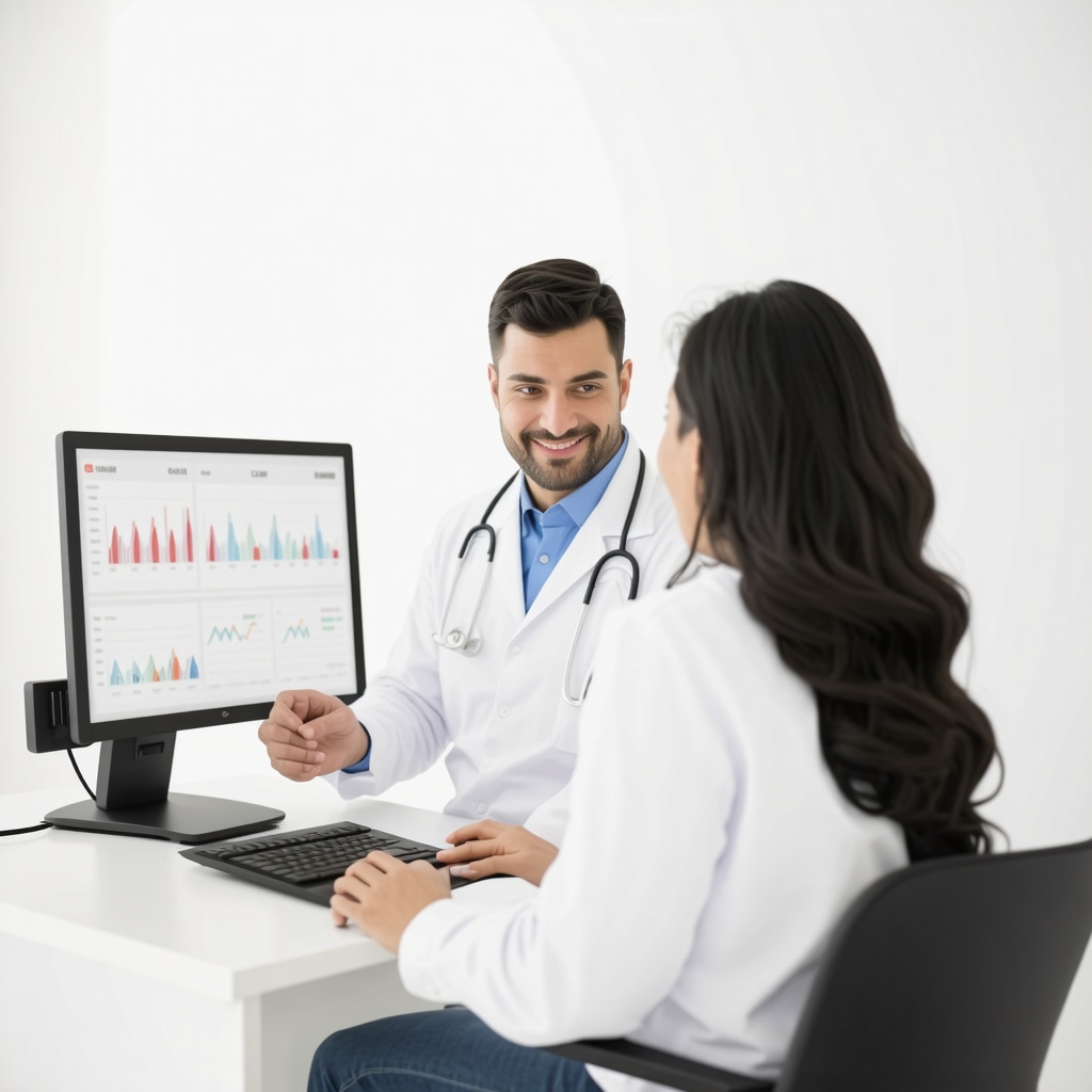 Physician discussing genetic and digital health data with patient in a modern clinic for personalized Ozempic treatment