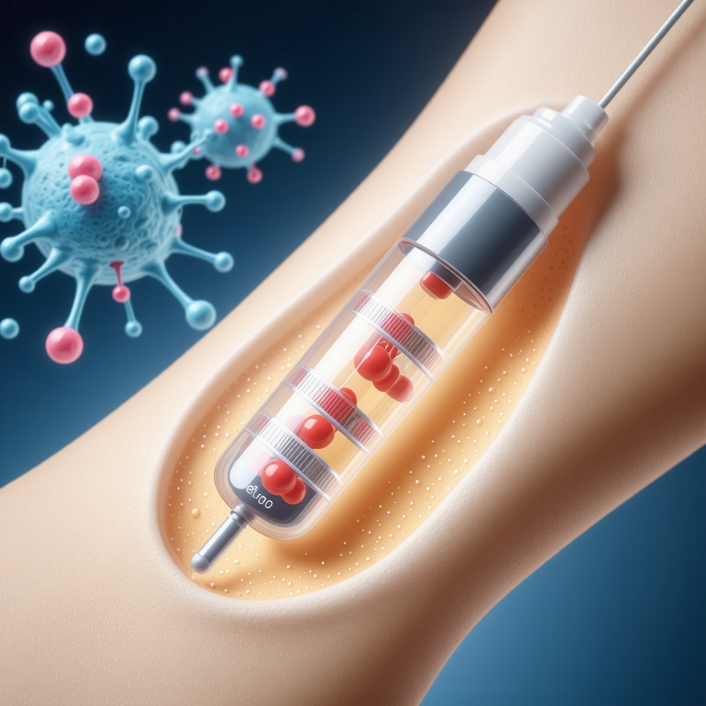 Medical illustration of semaglutide implant device and digital health interfaces