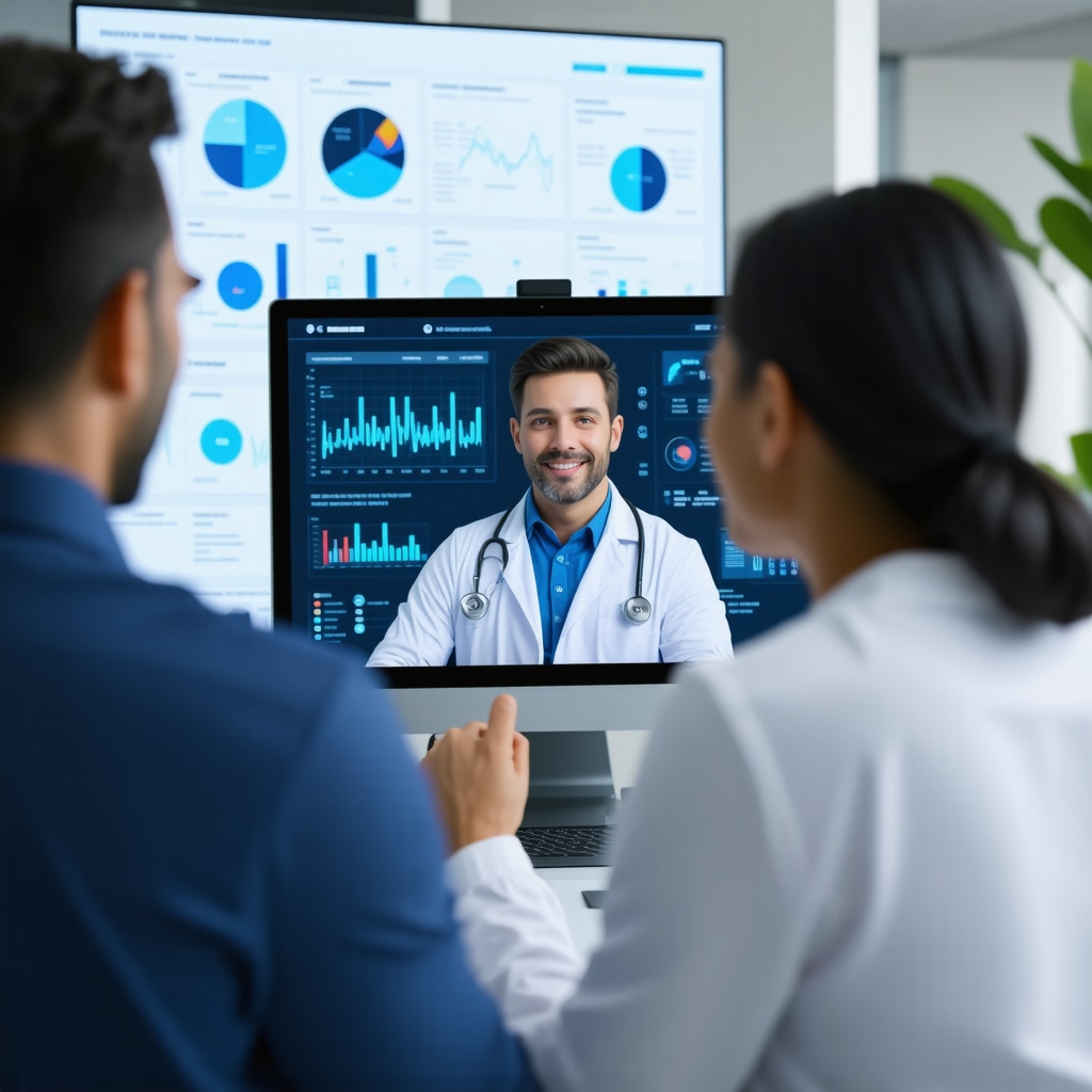 Patient consulting doctor via telehealth with biomarker data and AI analytics on screen for Ozempic weight loss therapy
