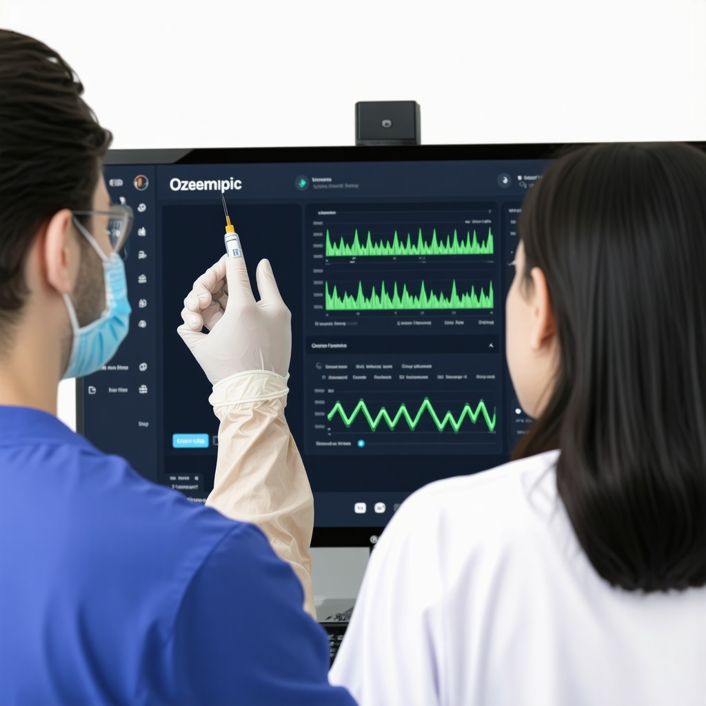 Physician remotely consulting patient about Ozempic treatment and weight loss progress charts