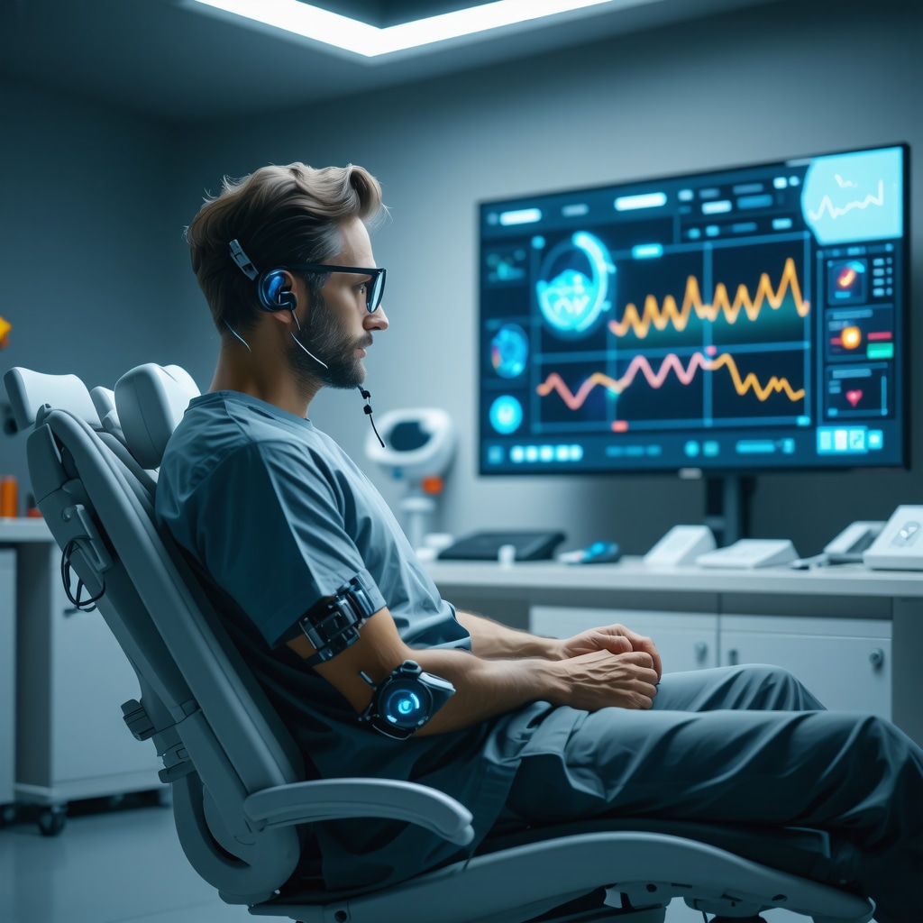Patient with wearable biosensors and digital health dashboard illustrating real-time data for personalized Ozempic therapy