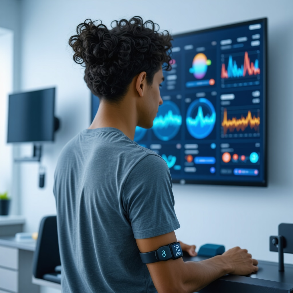 Patient using wearable device with AI data analytics for personalized Ozempic treatment in medical weight loss clinic