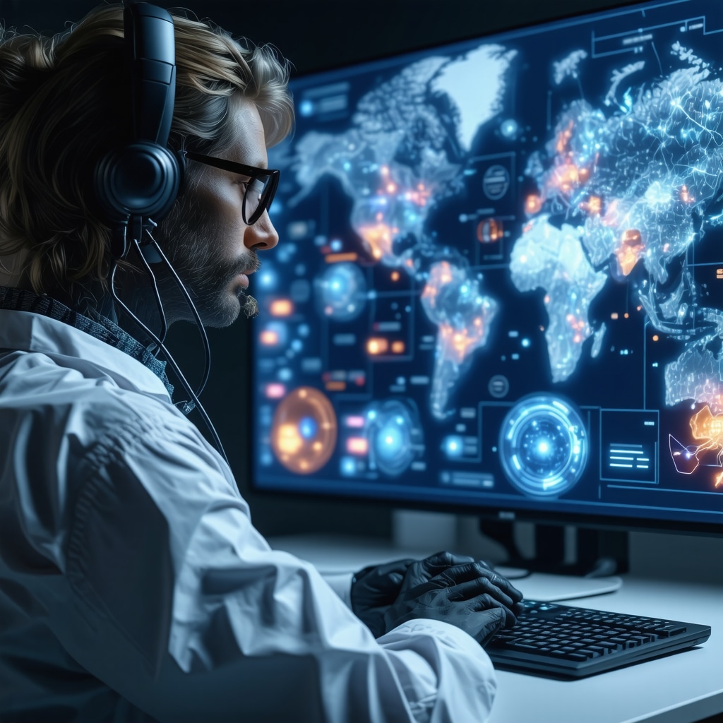 Illustration of AI analyzing genetic data for personalized medication in telehealth