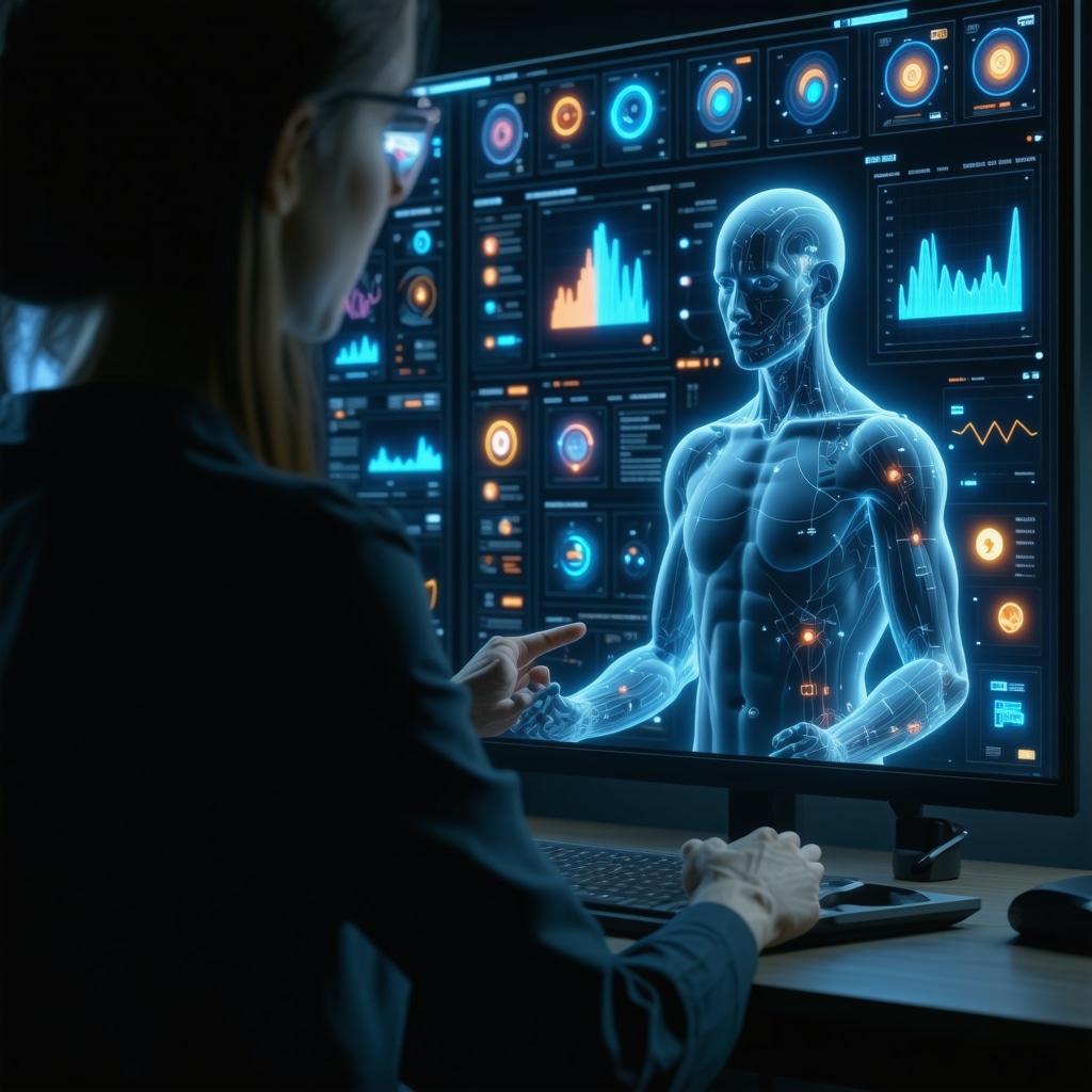Patient consulting with AI-powered virtual doctor via telehealth platform, displaying biometric and weight loss data