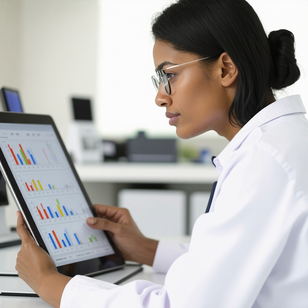 Doctor reviewing specialized biomarker data on a digital device for tailored weight loss treatment