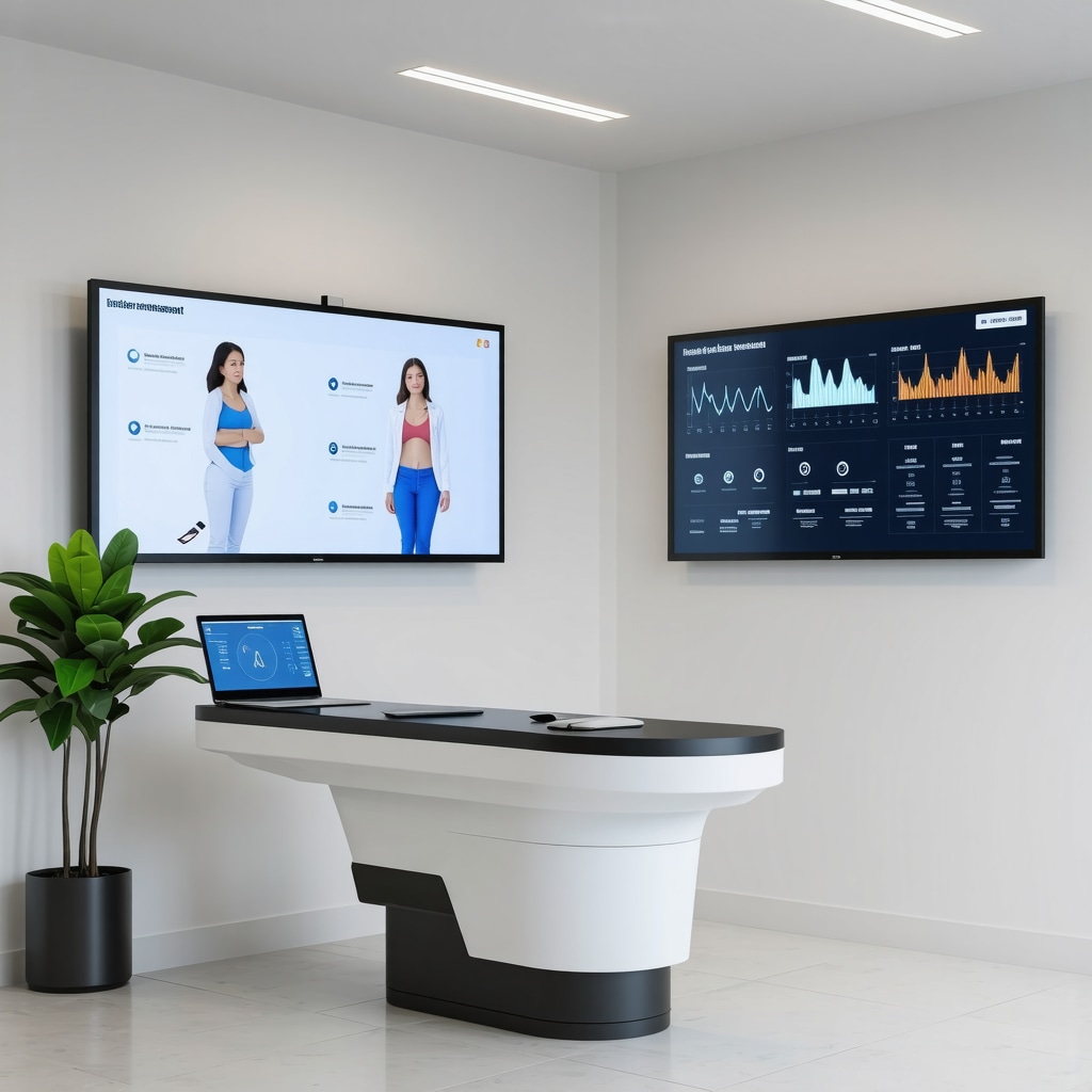 A high-tech clinic environment showcasing personalized weight loss plans with digital tools and diagnostic equipment